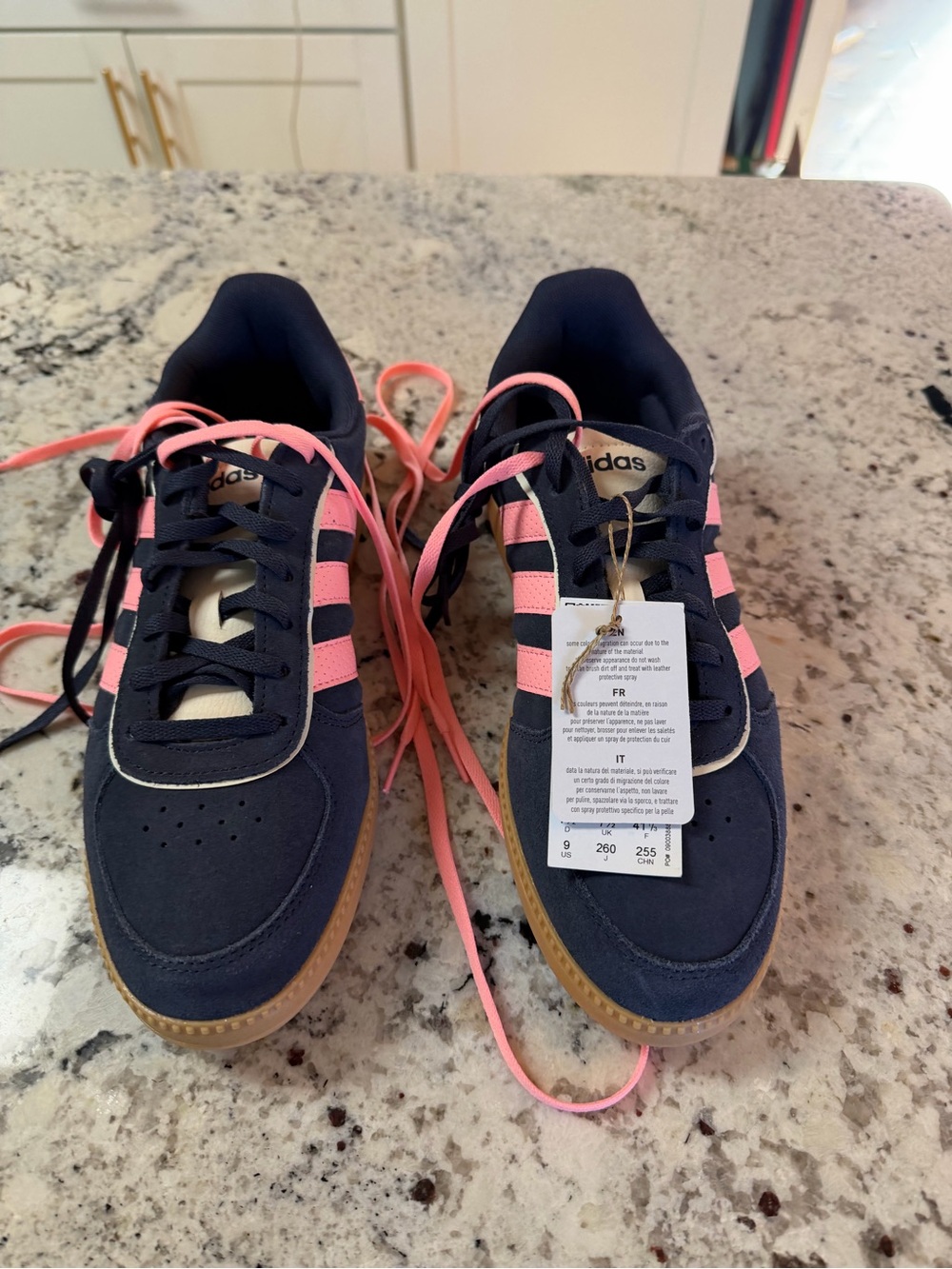 adidas Navy Suede Sneakers with Pink Stripes - Picture 2 of 6